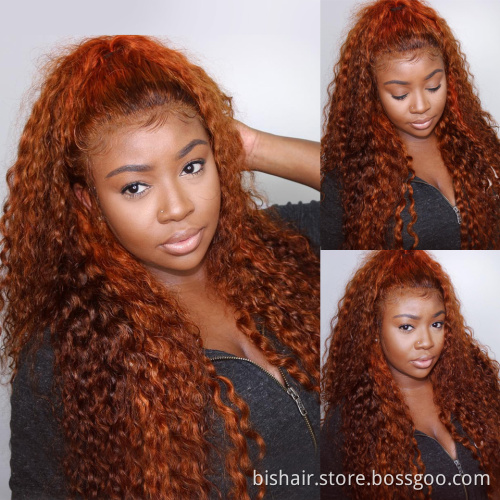 BIS Ombre Orange Ginger Color Lace Front Kinky Curly Wigs 150% Brazilian Remy 4x4 Transparent Lace Human Hair Wigs For Women